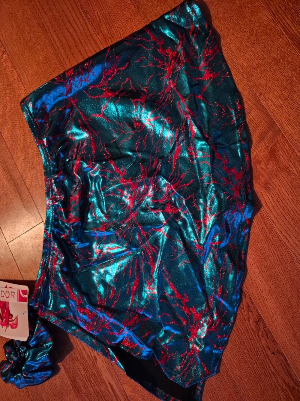 Mondor Metallic Teal red Lightning Print figure Skating  Skirt Adult XL NWT